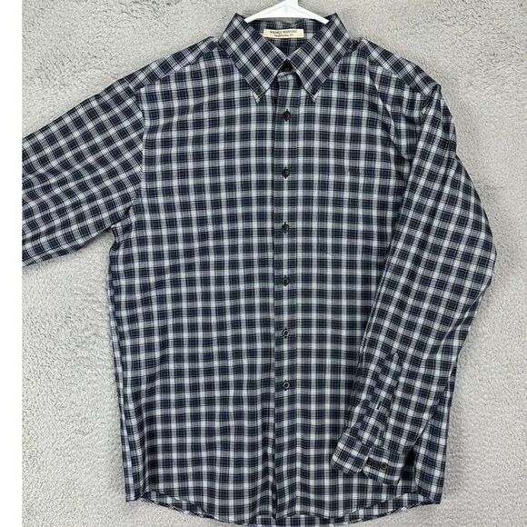 L.L. Bean Button Down Shirt Mens Medium‎ Blue Green Plaid Wrinkle Resistant NEW